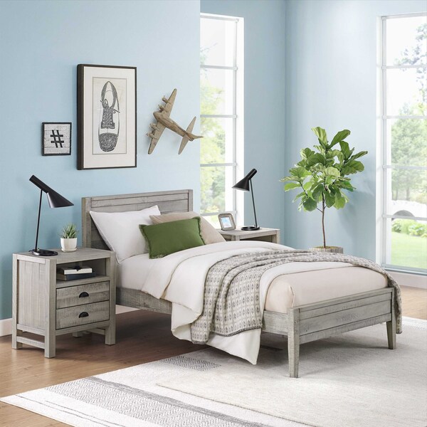 Alaterre Furniture Windsor 3-Piece Set with Panel Twin Bed and 2 Nightstands, Gray ANWI1132R4 - main